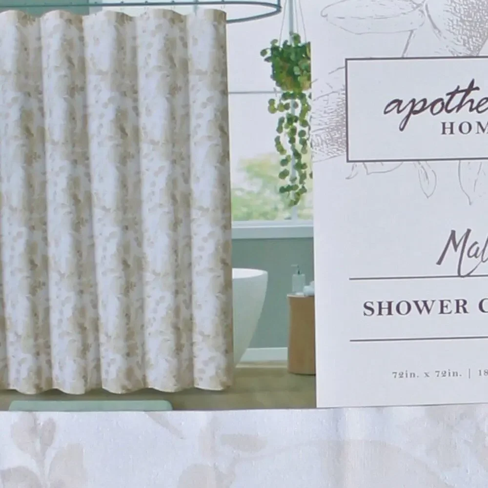 Apothecary Home Shower Curtain Cotton Blend Zen Floral Print 72